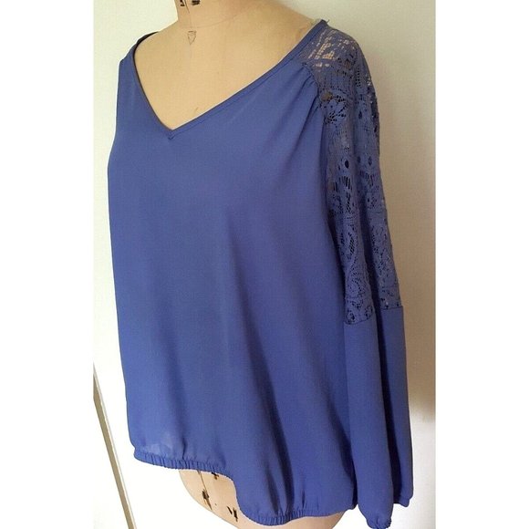 Reitmans lace blue long tunic top blouse shirt V neck front plus size 22 - Picture 6 of 10
